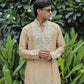 Beige V Neck Real Mirror Work Kurta