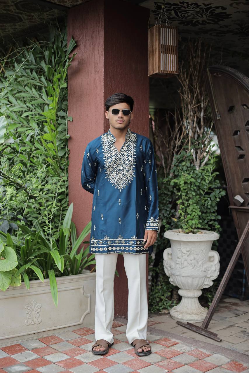 Morepeach V Neck Real Mirror Work Kurta