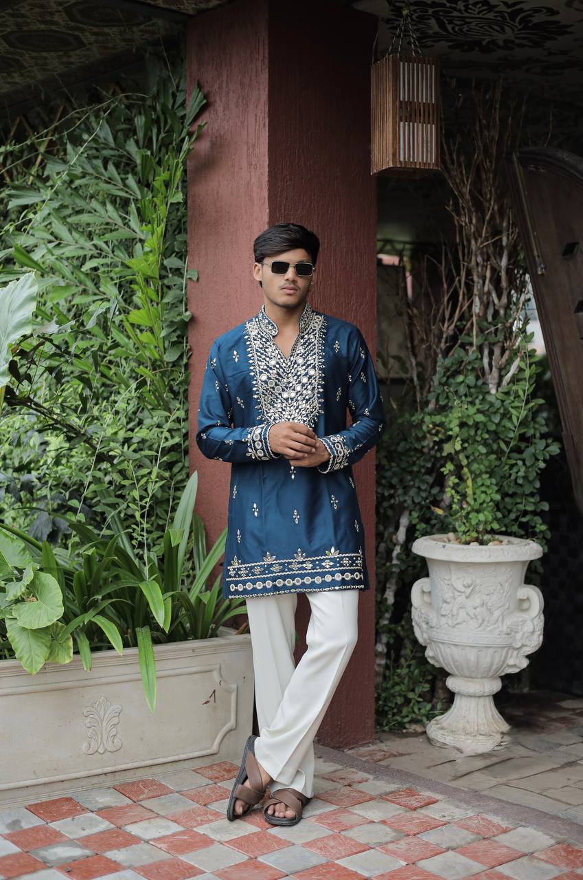 Morepeach V Neck Real Mirror Work Kurta