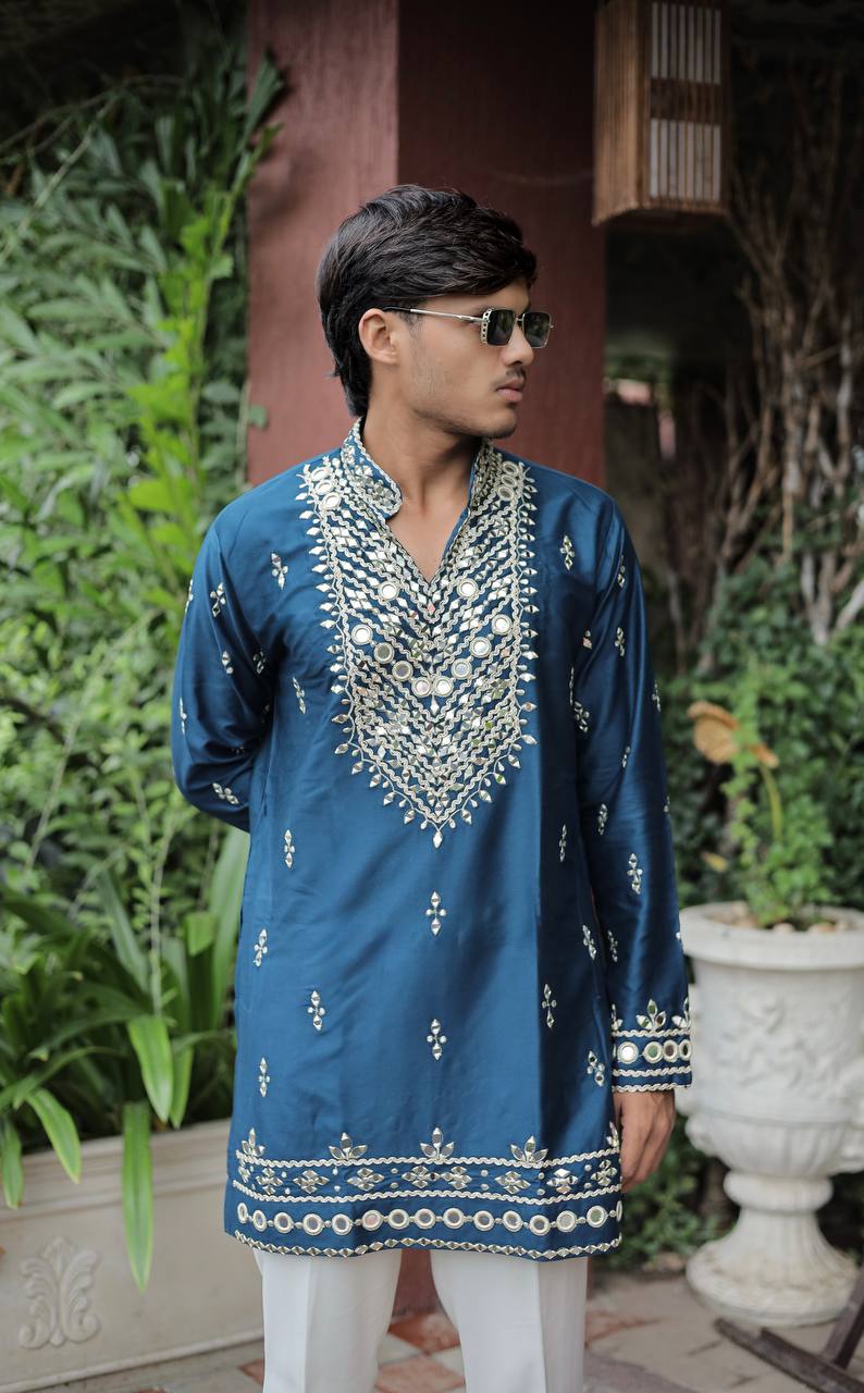 Morepeach V Neck Real Mirror Work Kurta