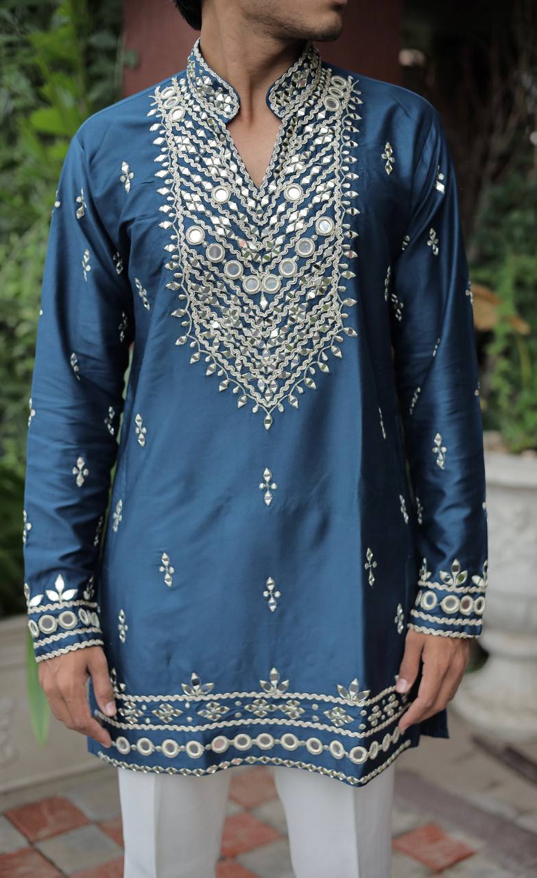 Morepeach V Neck Real Mirror Work Kurta