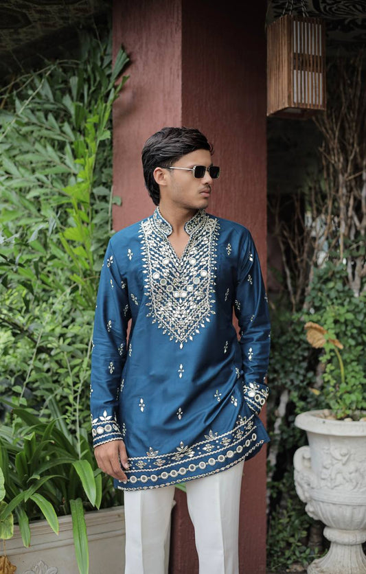 Morepeach V Neck Real Mirror Work Kurta