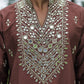 Brown V Neck Real Mirror Work Kurta