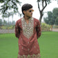 Brown V Neck Real Mirror Work Kurta
