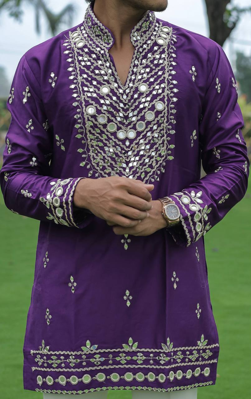 Violet V Neck Real Mirror Work Kurta