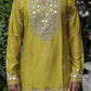 Mustard Yellow V Neck Real Mirror Work Kurta
