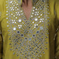 Mustard Yellow V Neck Real Mirror Work Kurta