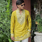Mustard Yellow V Neck Real Mirror Work Kurta
