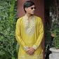 Mustard Yellow V Neck Real Mirror Work Kurta