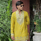 Mustard Yellow V Neck Real Mirror Work Kurta