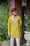 Mustard Yellow V Neck Real Mirror Work Kurta