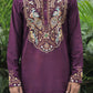 Wine Peacock Motif with Mirror Work Kurta