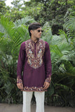 Wine Peacock Motif with Mirror Work Kurta