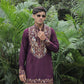 Wine Peacock Motif with Mirror Work Kurta
