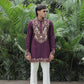 Wine Peacock Motif with Mirror Work Kurta