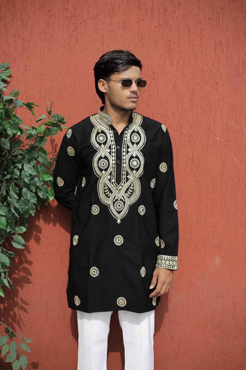 Black Golden Jari Mirror Work Kurta