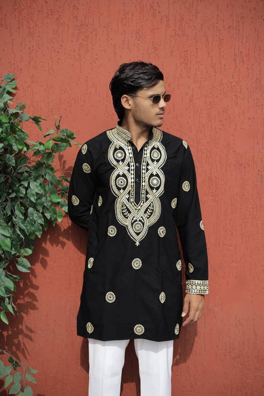 Black Golden Jari Mirror Work Kurta