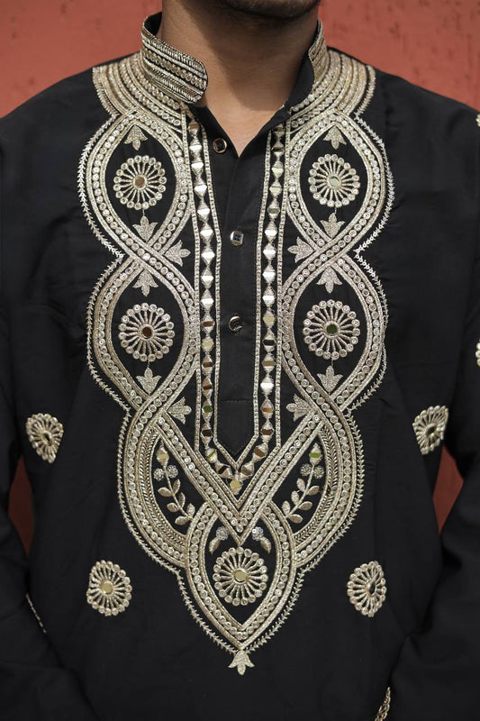 Black Golden Jari Mirror Work Kurta