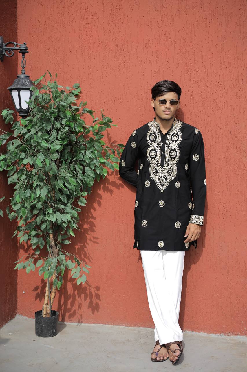 Black Golden Jari Mirror Work Kurta