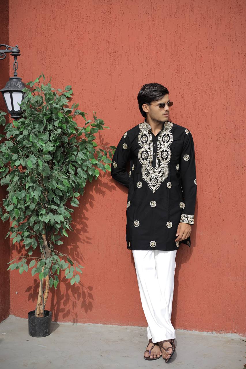 Black Golden Jari Mirror Work Kurta