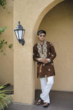 Olive Brown Golden Jari Mirror Work Kurta