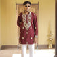 Maroon Golden Jari Mirror Work Kurta