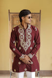 Maroon Golden Jari Mirror Work Kurta