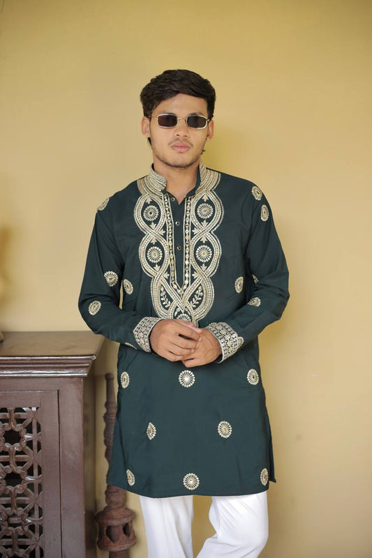 Bottle Green Jari Mirror Work Kurta
