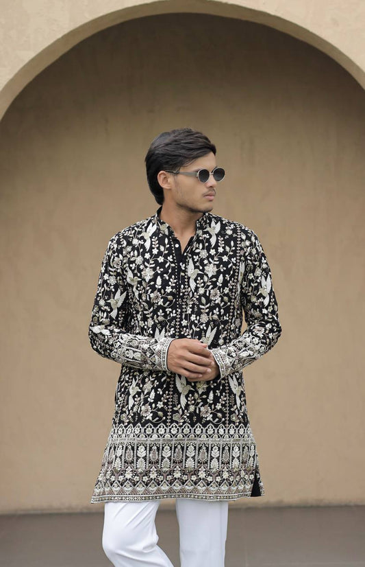 Black Georgette Birds Heavy Embroidered kurta