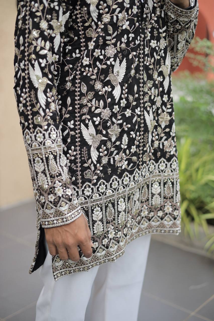 Black Georgette Birds Heavy Embroidered kurta