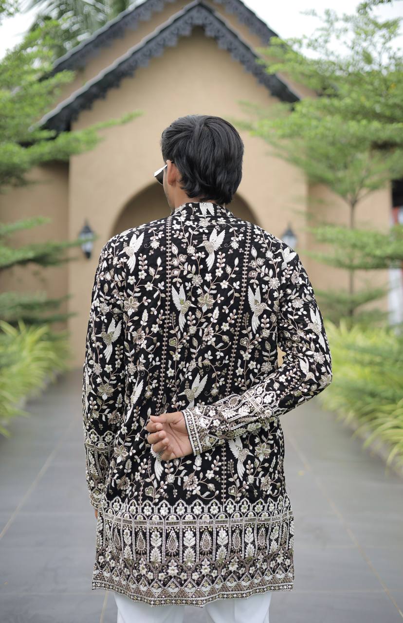 Black Georgette Birds Heavy Embroidered kurta