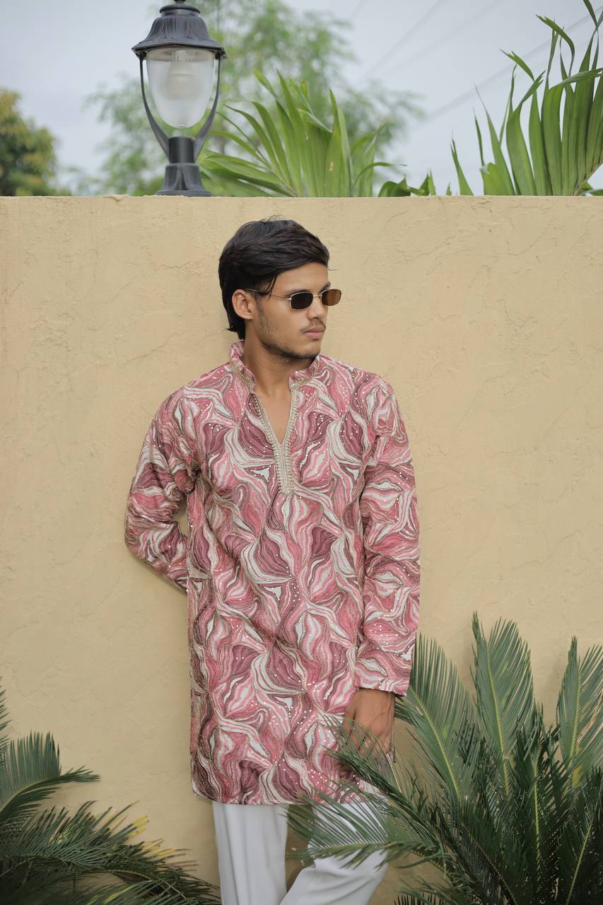 Pink Carnival Position Printed Premium Kurta