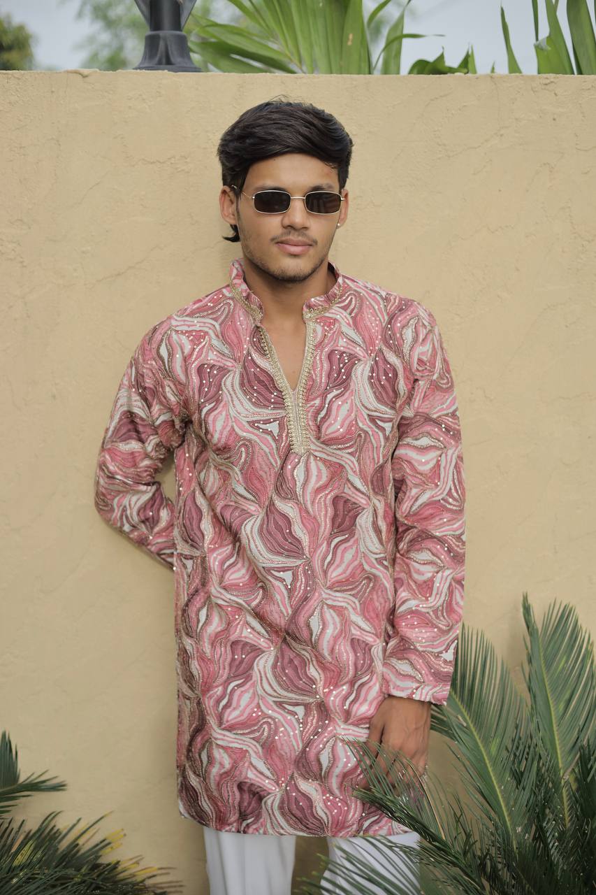 Pink Carnival Position Printed Premium Kurta