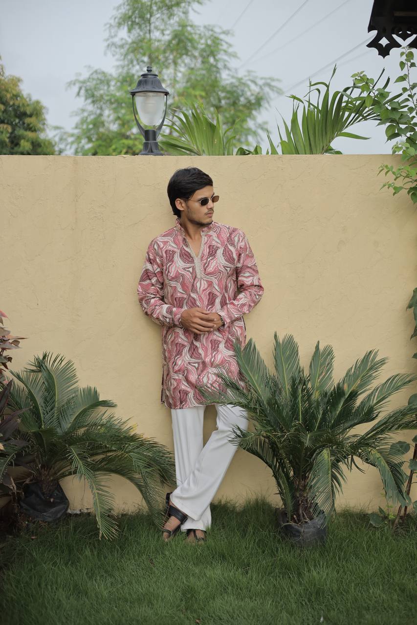 Pink Carnival Position Printed Premium Kurta