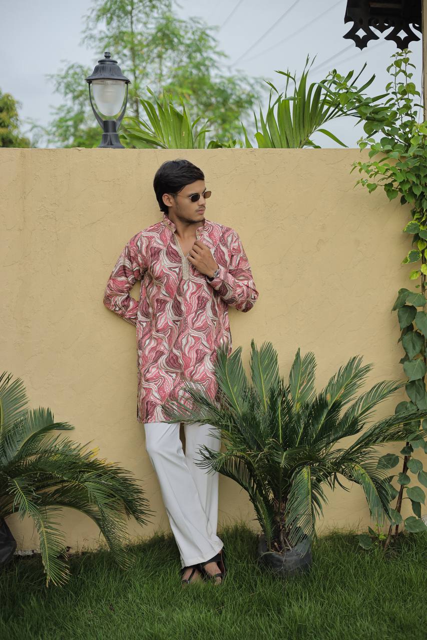 Pink Carnival Position Printed Premium Kurta