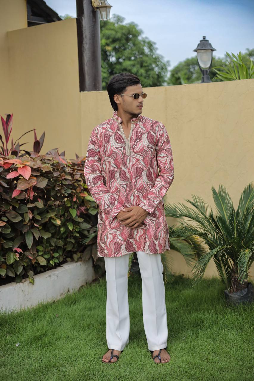 Pink Carnival Position Printed Premium Kurta