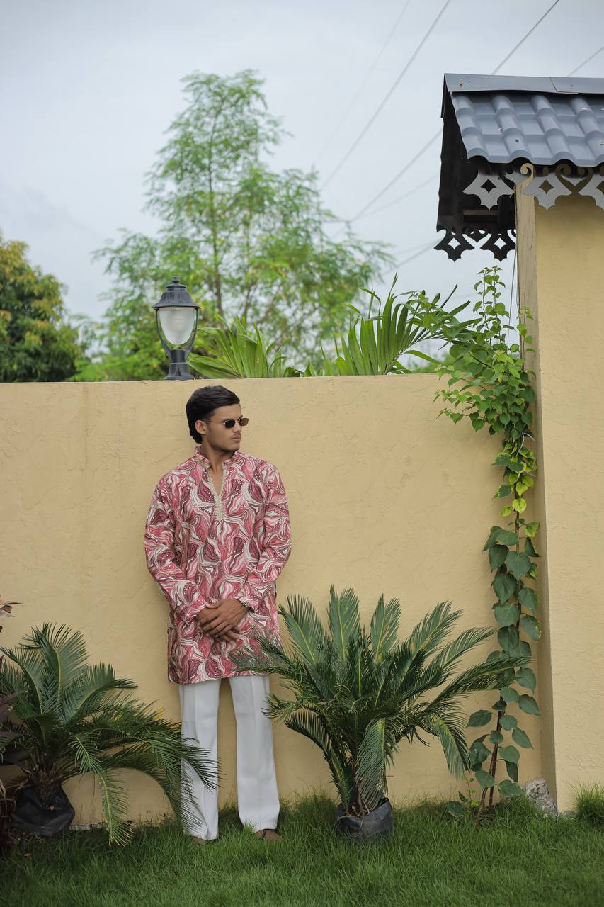 Pink Carnival Position Printed Premium Kurta
