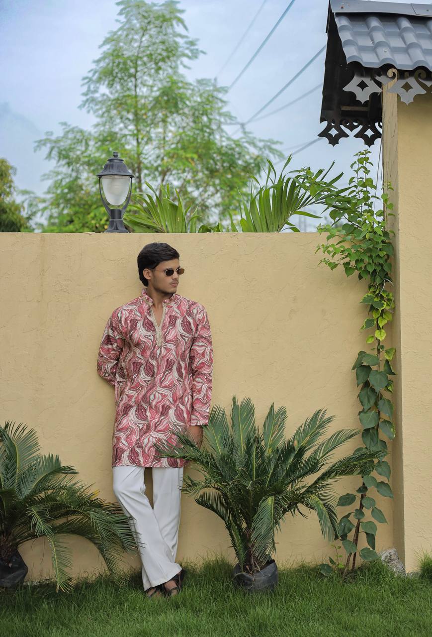 Pink Carnival Position Printed Premium Kurta