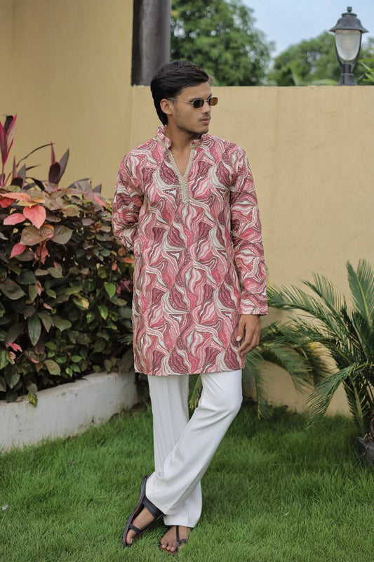 Pink Carnival Position Printed Premium Kurta