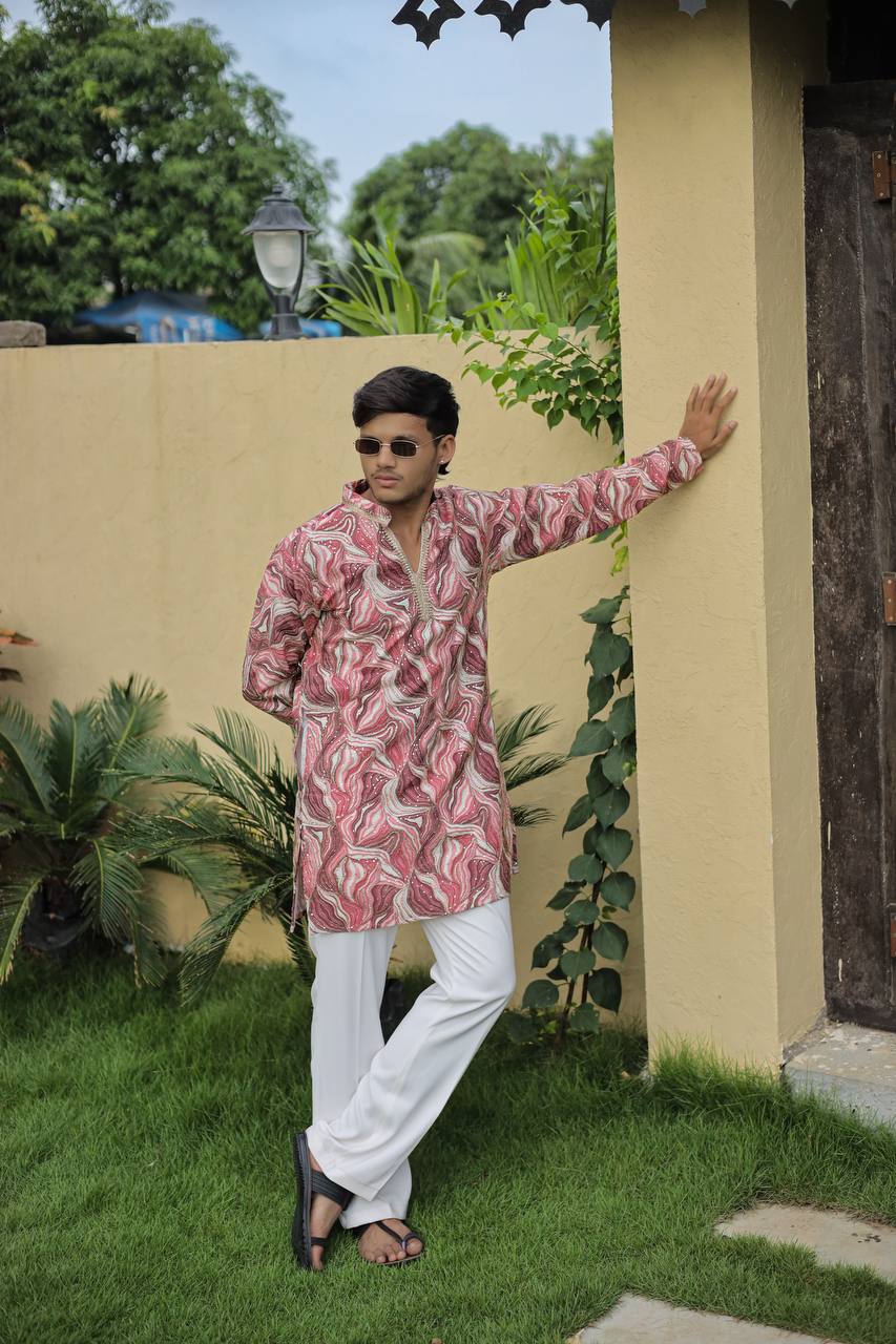 Pink Carnival Position Printed Premium Kurta