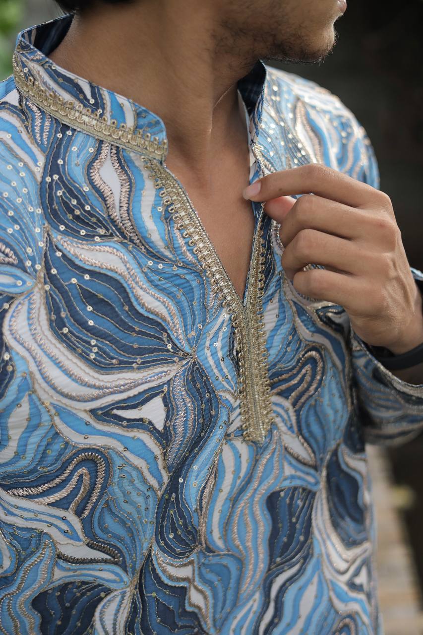Skyblue Carnival Position Printed Premium Kurta