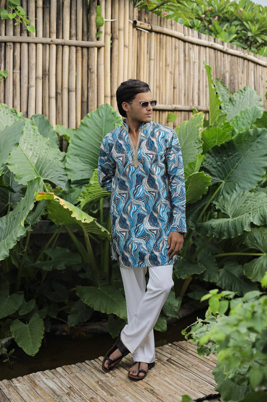 Skyblue Carnival Position Printed Premium Kurta