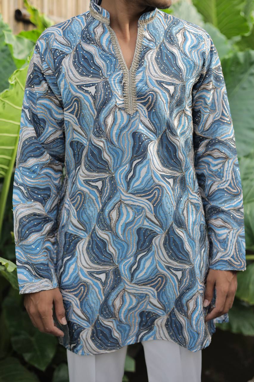 Skyblue Carnival Position Printed Premium Kurta