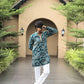 Teal Blue Floral Position Printed Premium Kurta