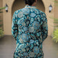 Teal Blue Floral Position Printed Premium Kurta