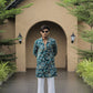 Teal Blue Floral Position Printed Premium Kurta