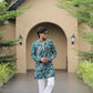 Teal Blue Floral Position Printed Premium Kurta
