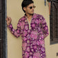 Deep Purple Floral Position Printed Premium Kurta
