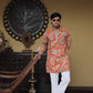Orange Keri Position Printed Premium Kurta