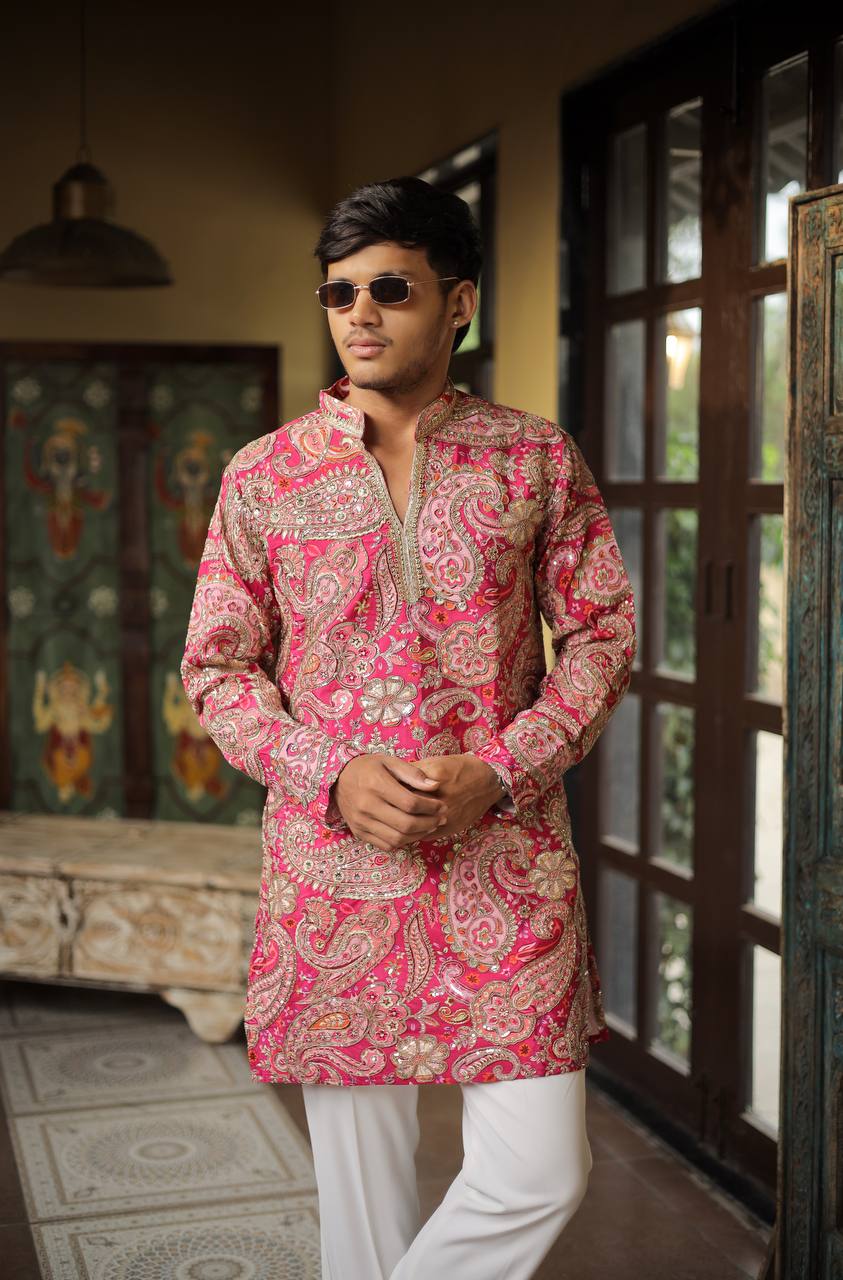 Rani Keri Position Printed Premium Kurta